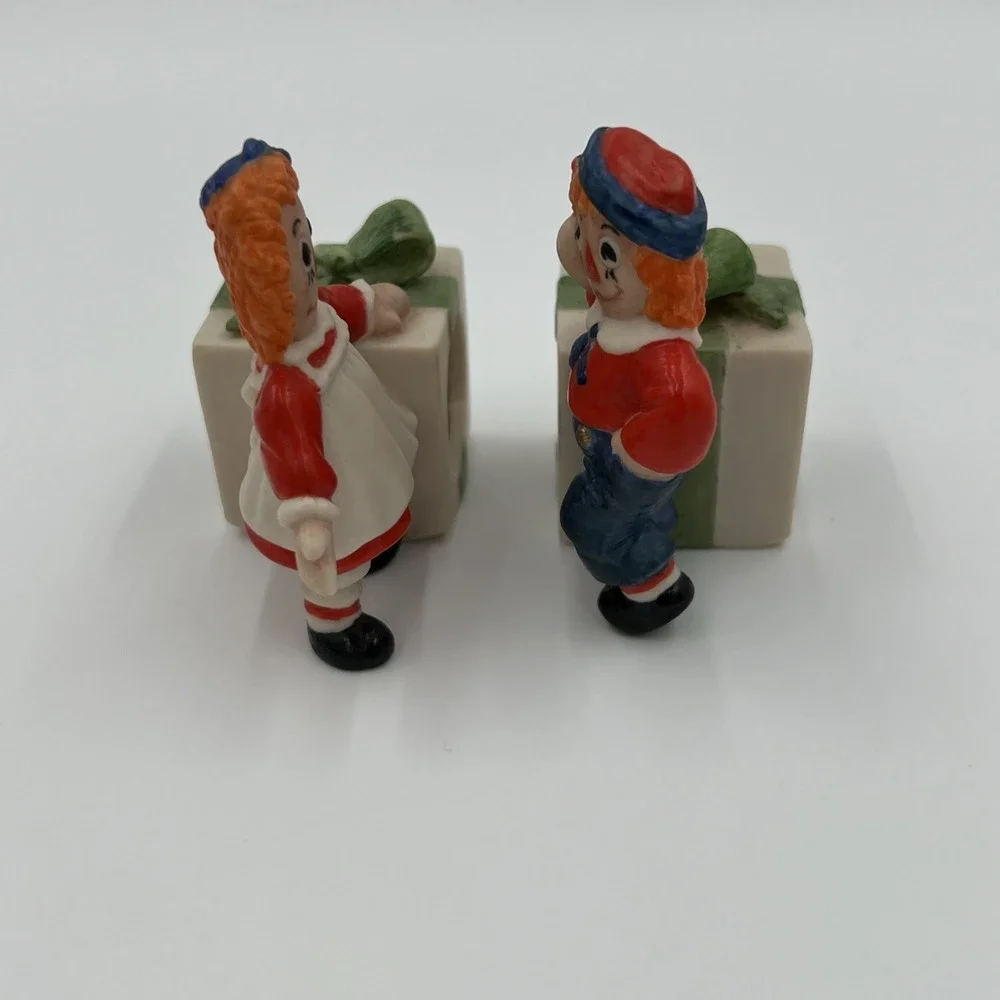 Raggedy Ann and Andy Ceramic Napkin‎ Rings Vintage Christmas Holiday Set of 2